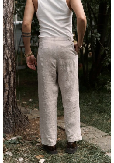 Carlo Naturel Keten Erkek Pantolon Natürel