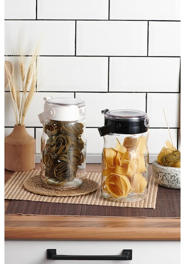 Renga Mono 1700 Ml 2'li Cam Kavanoz Seti 131072 Siyah-bej Renkli