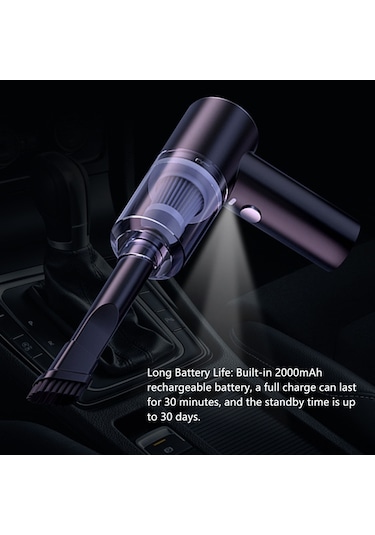 Jeemson Kablosuz El Fırçası Süpürge 120w 6000pa, Araç/ev/ofis İçin, Islak-kuru Kullanım, Led Işık, 2000mah Pil, Siyah