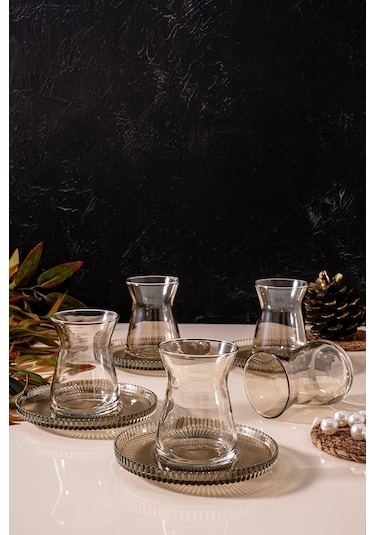 Mest Lura 6 Kişilik 12 Parça Füme Çay Bardağı Seti 132 Cc - Modern Zarafet Ve Sofistike Çay Füme