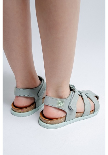 Mnpc Unisex Çocuk Su Yeşili Hakiki Deri Mantar Tabanlı Günlük Çocuk Sandalet 25y2s10048438 Su Yeşili