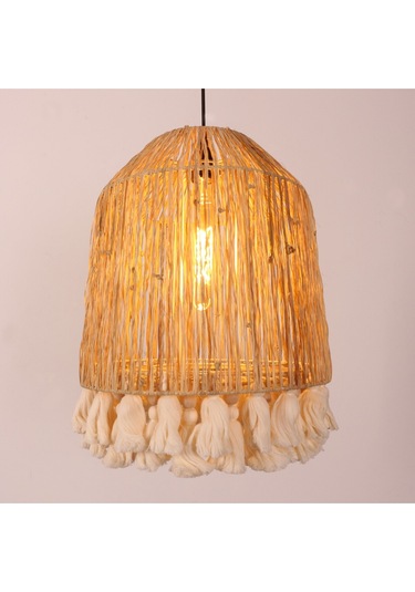 İstanbul Rafya Ve Ponponlu Separatörlü 37x43 Cm Avize. Bej