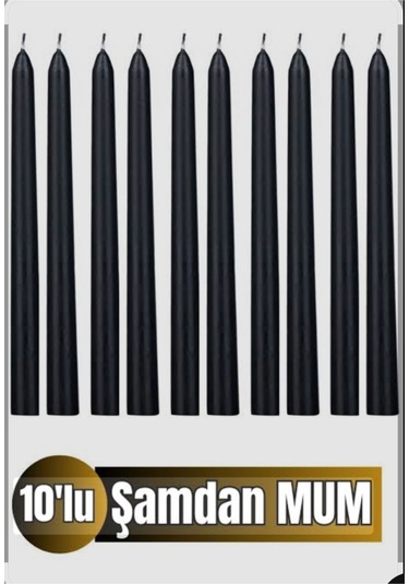Denic 10 lu Siyah Şamdan Mum Konik Mum