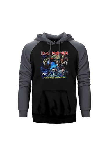 Iron Maiden The Final Frontier Gri Renk Reglan Kol Kapşonlu Sweatshirt Gri