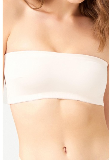 Krem Straplez Crop Top Büstiyer Krem