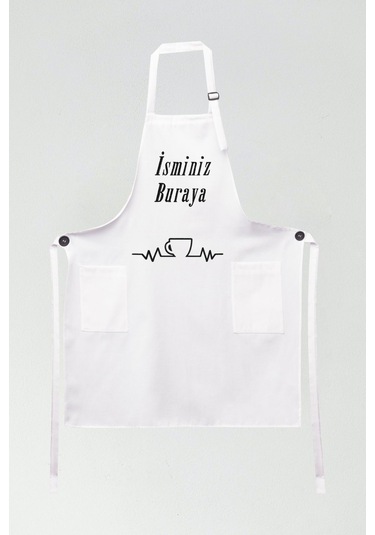 Mutfak Önlüğü Kişiye Ve İsme Özel Nakışlı Mutfak Önlüğü Fincan Farklı Renkler Beyaz