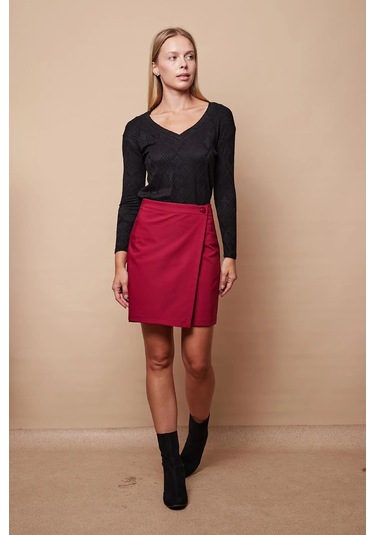 Kadın Yüksek Bel Kruvaze Model Hafif Likralı Şık Kumaş Ofis Kalem Etek-bordo Bordo