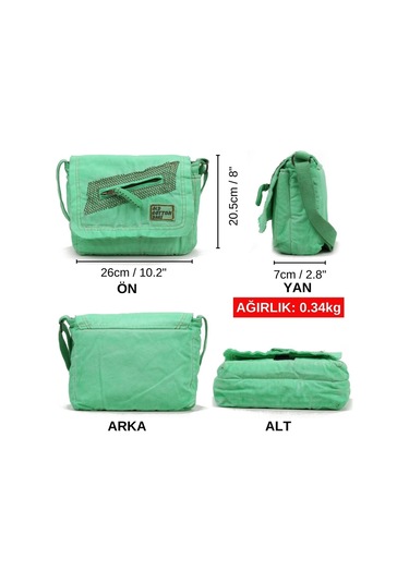 Old Cotton Cargo 7136 Küçük Omuz Günlük Okul Bag Tablet Çantası Açık Yeşil