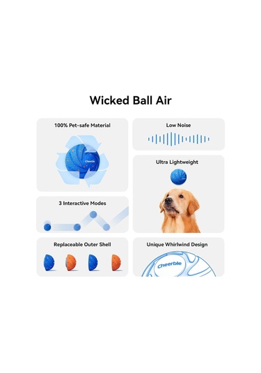 Cheerble Akıllı Köpek Oyuncağı - Şarjlı, Mavi, 7x7x7 Cm, İnteraktif Hareketli Top