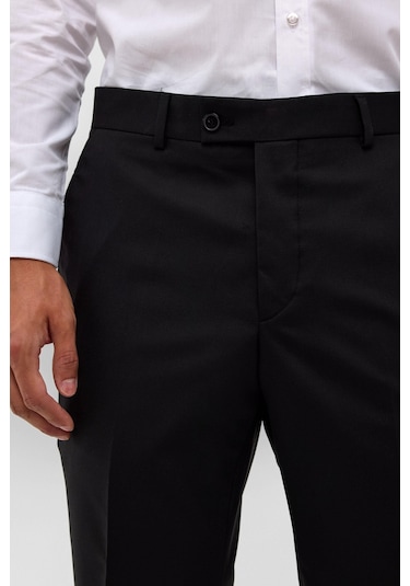 Süvari Bol Kalıp Geniş Paça Premium Kalite Düz Erkek Kumaş Pantolon Siyah