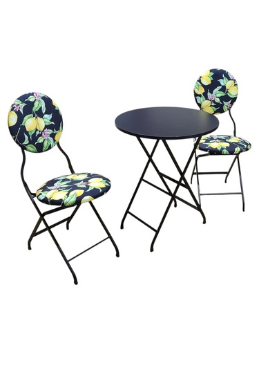 Katlanabilir Limon Desenli Metal Masa Ve Sandalye Takımı - 2 Sand