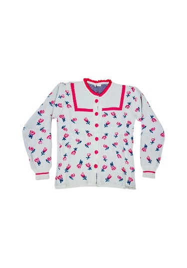 Çok Çiçekli Triko Hırka Gri