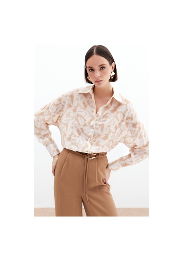 Desenli Viskon Gömlek - Taş-136025 Taş