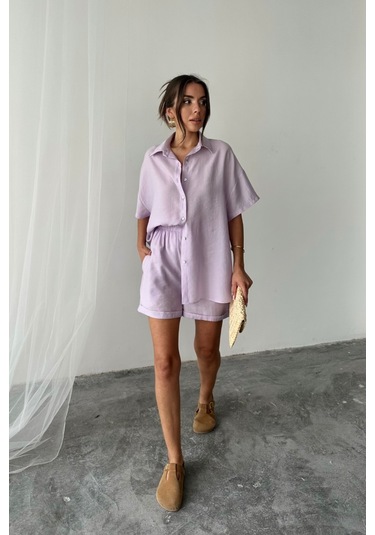 Gömlek - Şort Takım - Lila Lila