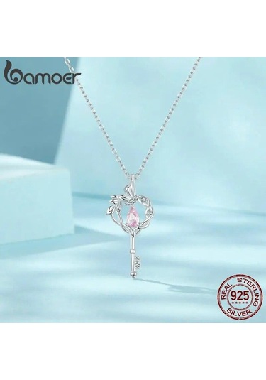 Bamoer Anahtar Kolye 925 Ayar Gümüş Retro Vintage Kelebek Asma Kalp Takı Hediyeler Kadın Kızlar İçin