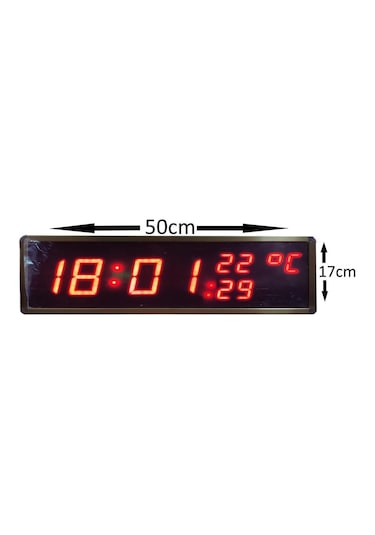 Displayli Saniyeli Dijital Saat Ve Derece Kasa: 17x50 Cm - Kırmızı