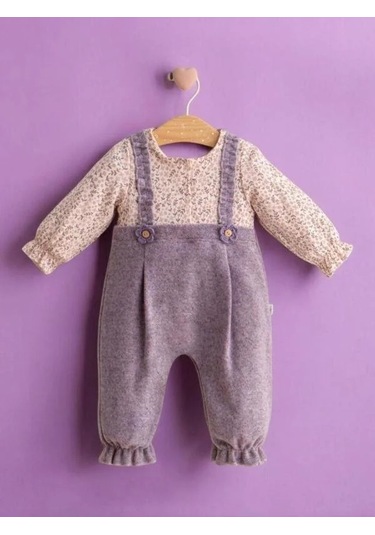 Kız Bebek Çiçek Desenli Tulum-15269 Mor