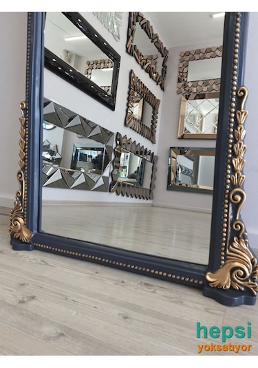 Matmazel Model Antrasit Altın Renk Varaklı Boy Aynası