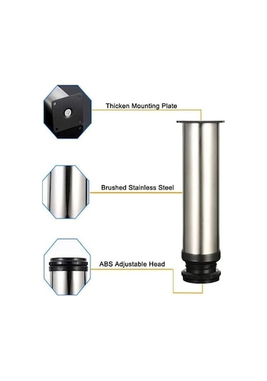 Novahub Mobilya Ayakları - Kanepe Masa Dolaplar İçin Yüksekliği Ayarlanabilir Paslanmaz Çelik 4 Ayağı - 25-265mm Set -
