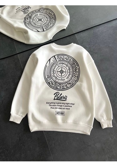 Kışlık Bisiklet Yaka Ön Ve Arka Baskılı Sweatshirt - Beyaz Beyaz