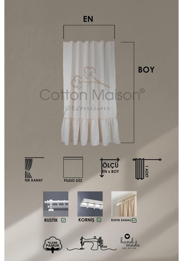 Naturel Bohem French Stil Fırfırlı Perde Krem