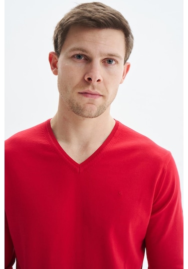 Arma Erkek Slim Fit Basic V Yaka Triko Kazak K9kro0852 Kırmızı