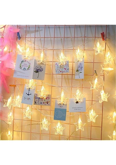 Hdmarketim Yıldız Mandal Led Pilli Şerit Lamba Işık (2 Metre)