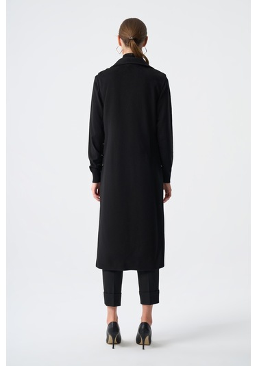 Kaşe Doku Akseuarlı Siyah Yelek 001