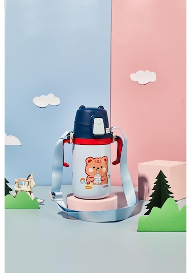 Rovco Çocuk Boyun Askılı Pipetli Paslanmaz Çelik Termos 400 Ml