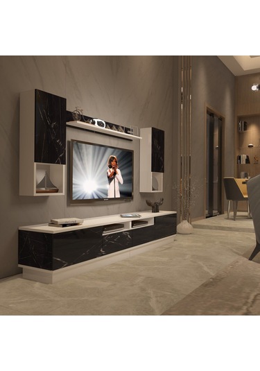 Decoraktiv Trendstyle 5220das Slm Tv Ünitesi Tv Sehpası Beyaz - Siyah Mermer