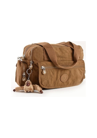 Omuz Çantası Çok Cepli Hafif Klinkır Kumaş 30 20 Cm Çapraz Askılı Postacı Çanta Kol Çantası Taba