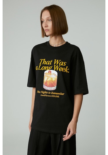 Ethıquet Mercedıtas Kadın Regular Baskılı Yuvarlak Yaka Siyah T-shirt