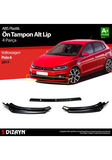 S-Dizayn VW Polo 6 ABS Plastik Ön Tampon Alt Lip 3 Prç. 2017 Üzeri