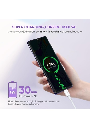 Huawei İçin Ugreen 1m P30 P20 Supercharge C Tip C Kablosu 5a Hızlı Şarj Usb C Veri Kablosu