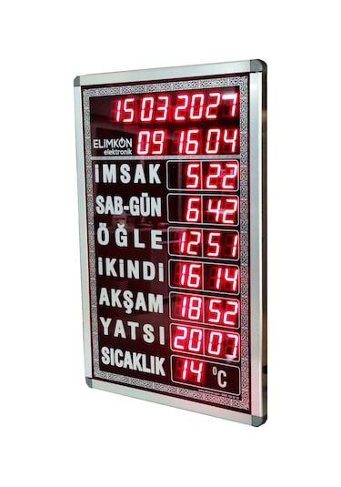 Elimkon Vakitmatik Dijital Cami Saati 40x60 Cm Beyaz Kumandalı