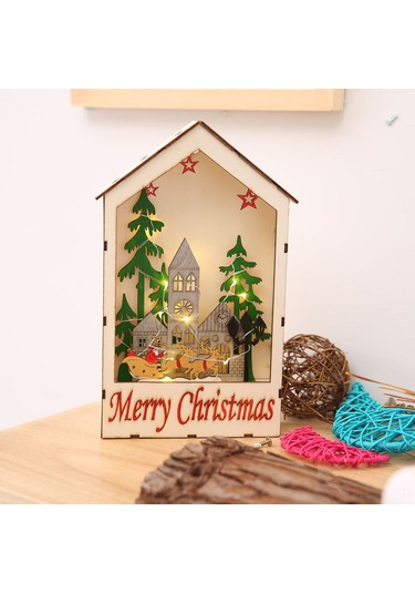 Leezsing Led Işıklı Ahşap Noel Evi Dekoru - Masa & Pencere & Ağaç Süsü Diğer