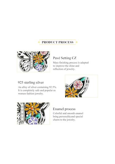 S925 Ayar Gümüş Çiçek Kelebek Boncuk Dıy Bilezik Kolye Aksesuarları Çok Renkli