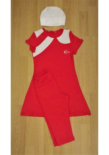 Kısa Kol Diz Altı Taytlı Çocuk Havuz Mayo Kırmızı