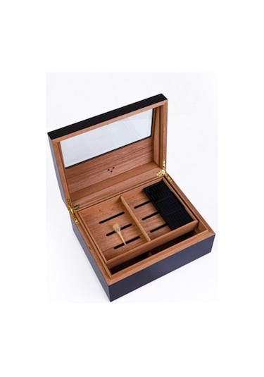 Yarım Cam Tavan Puro Humidor / Puro Saklama Kutusu - Siyah 0199