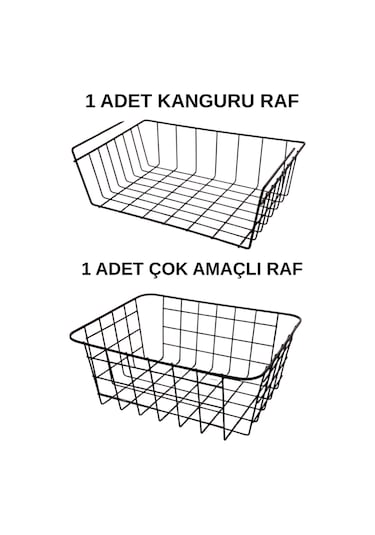 2'li Dolap İçi Düzenleyici 1 Adet Kanguru Raf 1 Adet Çok Amaçlı Sepet Siyah