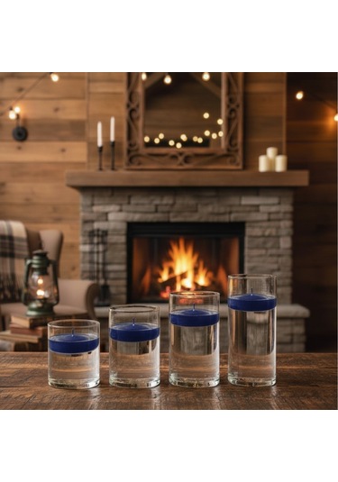 4 Lü Vazo + 12 Adet Çap 5 Cm Mavi Yüzen Mum Mavi