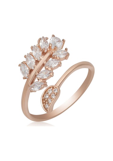 Blackcraft Gümüş Rose Ayarlanabilir Beyaz Taşlı Yaprak Kadın Yüzük Bc-60d100 Renkli