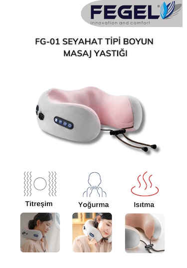 Fg-01 Seyahat Tipi Masajlı Boyun Yastığı Bej Pembe