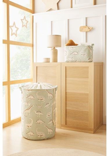 Ocean Home Textile 2'li Çocuk Odası Dinozor Sepet Set 1 Adet 30 X 21 X 18 / 36 X 50 Cm Mint