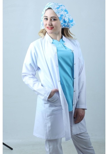 Kadın Hakim Yaka Uzun Kol Uzun Boy Beyaz Doktor Önlük, Hemşire, Eczacı, Öğretmen, Laborant Önlüğü Beyaz