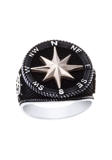 925 Ayar Gümüş Pusula Denizci Erkek Yüzük