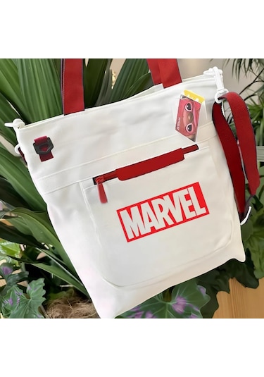 Dükkan Design Marvel Kırmızı Kanvas Postacı Çantası Renkli Çok Renkli