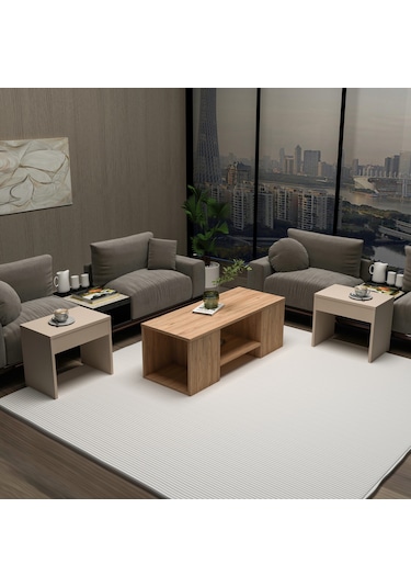 Arnetti 3lü Takım Zigonlu Sartos Orta Sehpa Atlantik Çam Bej