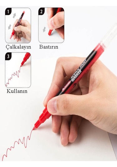 12 Renk Akrilik Markör Keçeli Kalem 1 Adet 12 Li Acrylic Paint Marker Taş Cam Metal Seramik Plastik Tuval Ahşap 0.5 Cm