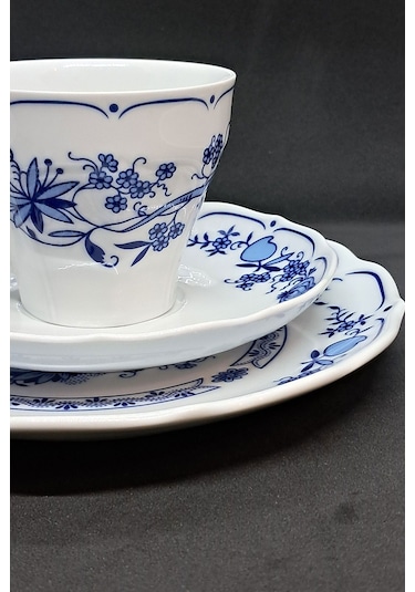 Graff Von Henneberg Saman Desen Duble Vintage Kahve Fincanı 3 Parça 180 Ml Mavi